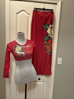 Ed hardy ladies 2 piece swim suit cover up set size small
